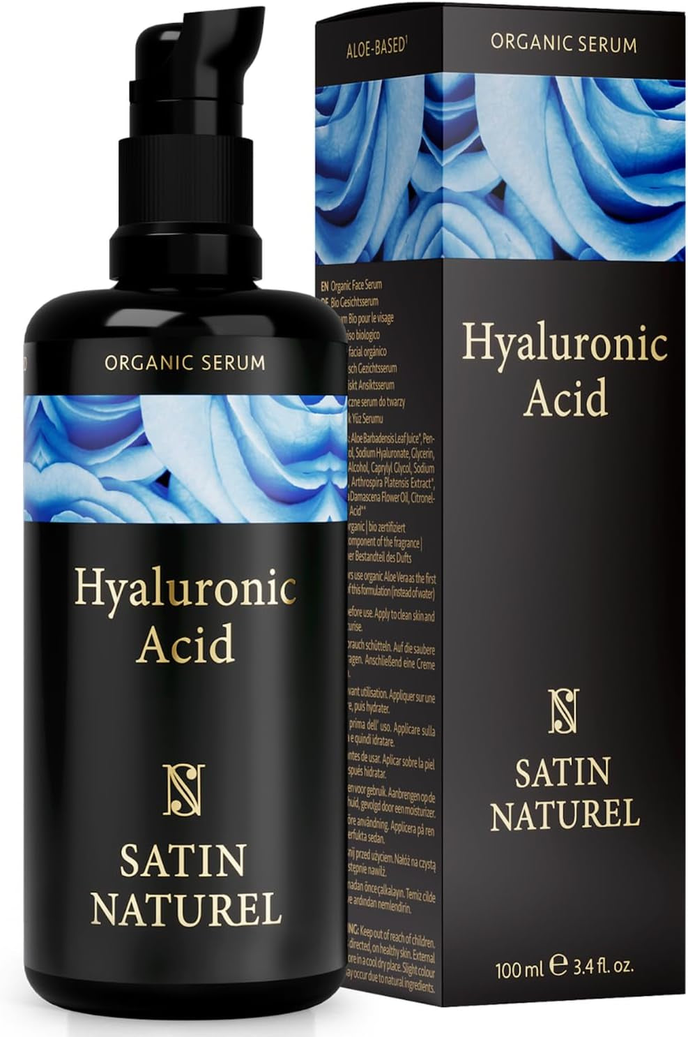 Satin Naturel Serum Facial Acido Hialuronico Orgánico 50Ml, Hidratante, Antiarrugas, Antimanchas Vegano - Piel, Cara Y Contorno De Ojos - Crema Hidratante Facial Mujer - Serum Acido Hialuronico