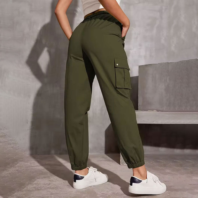 Polyester High Waist Wide Leg Sportsbukser med Ankelbindebånd