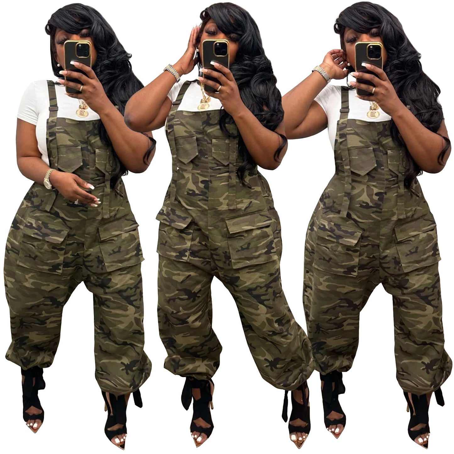 Women's Casual And Relaxed Loose Camouflage Jumpsuit Overalls