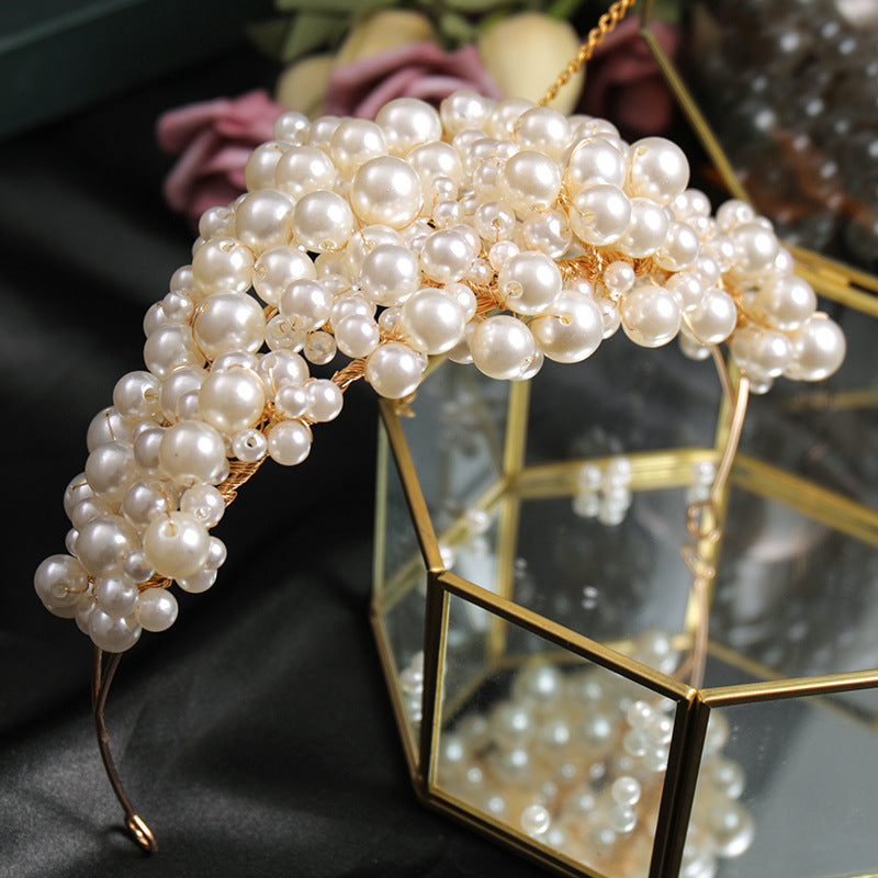 Pearl Crown Headwear Handcrafted Retro Curly Hair Styling Accessories