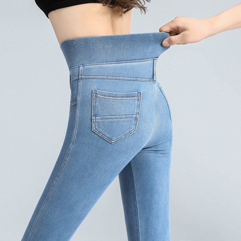Elastiktalje Højtaljede Jeans Til Kvinder Forår Og Efterår