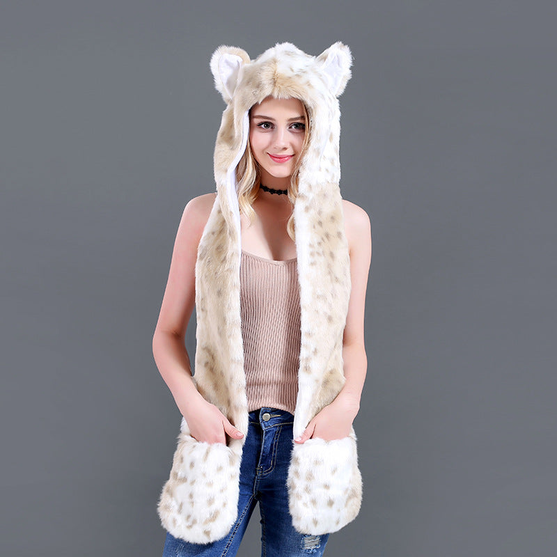 Stuffed animal hat cute cartoon hat scarf gloves