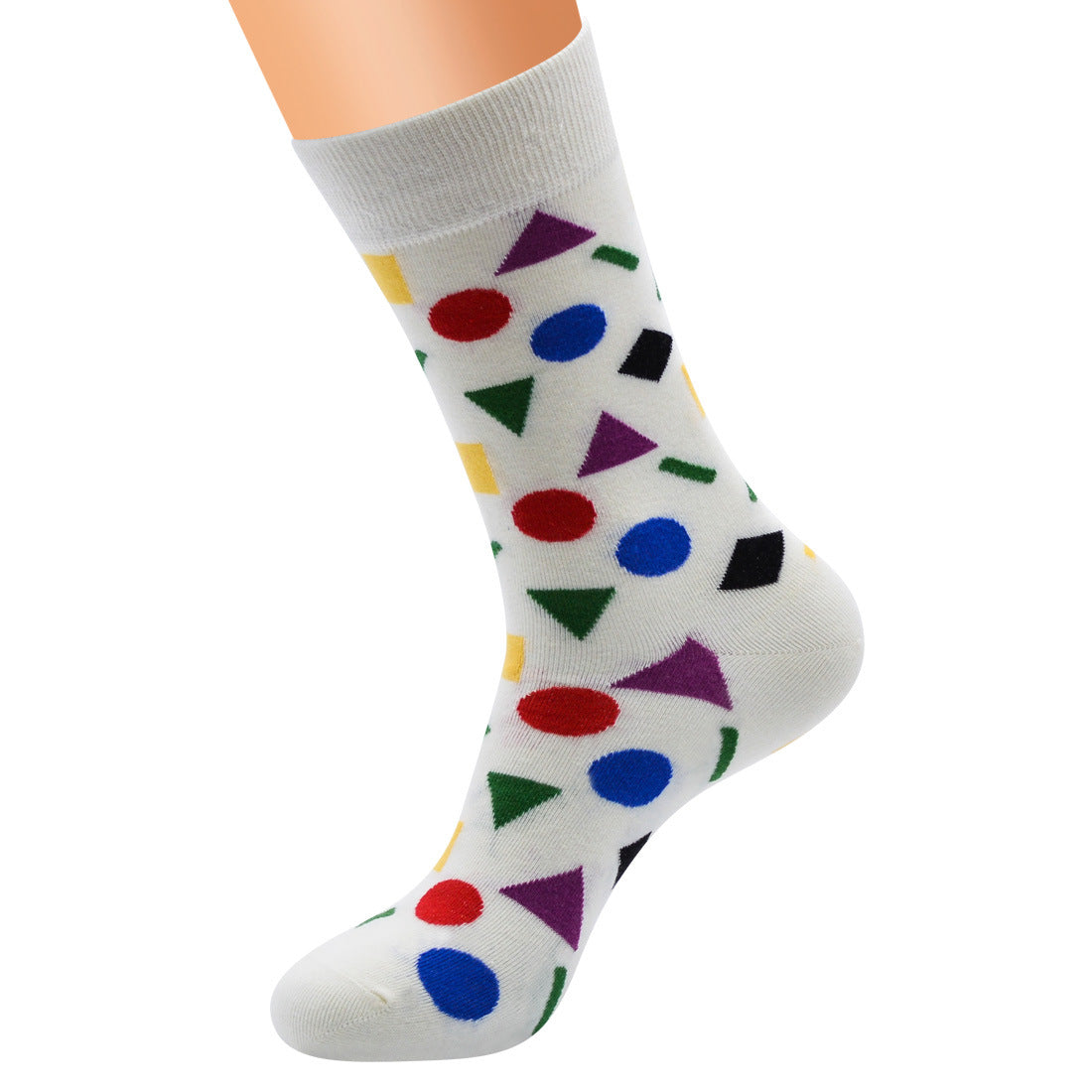 Geometric Contrast Color Men's Cotton Long Socks