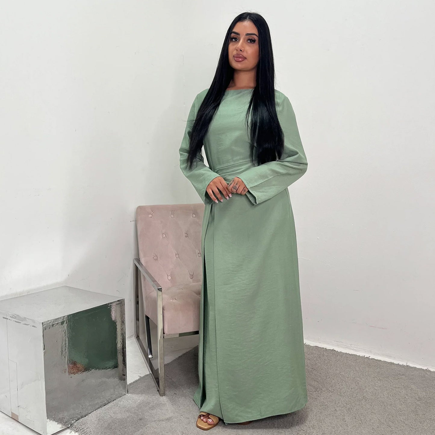 Dubai Middle East Turkey Solid-Color Minimalist Dress