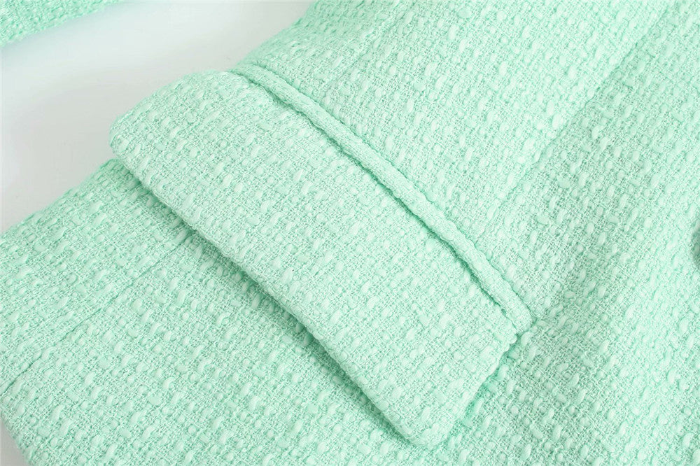 New Texture Double-breasted Short Green Suit Jacket Women