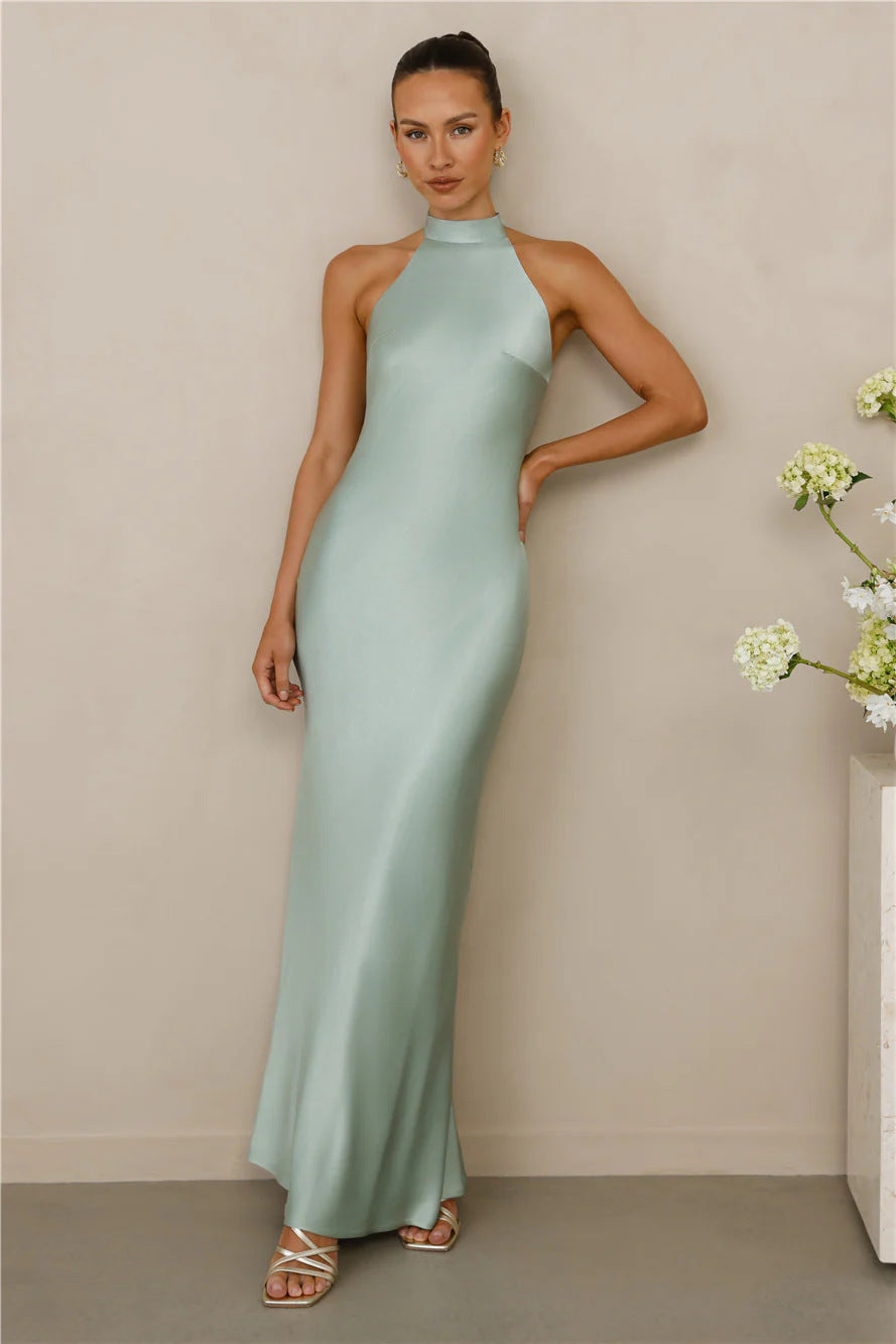 Womens Stylish Halter-neck Fitted Dress With Tie Details