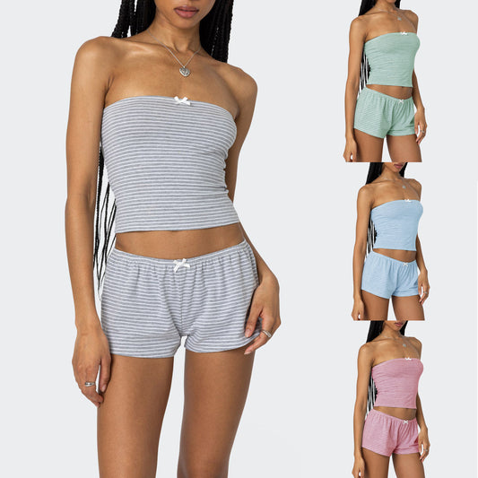 Sexy Vest And Hot Girl Outfit Off-shoulder Top Paired With Shorts