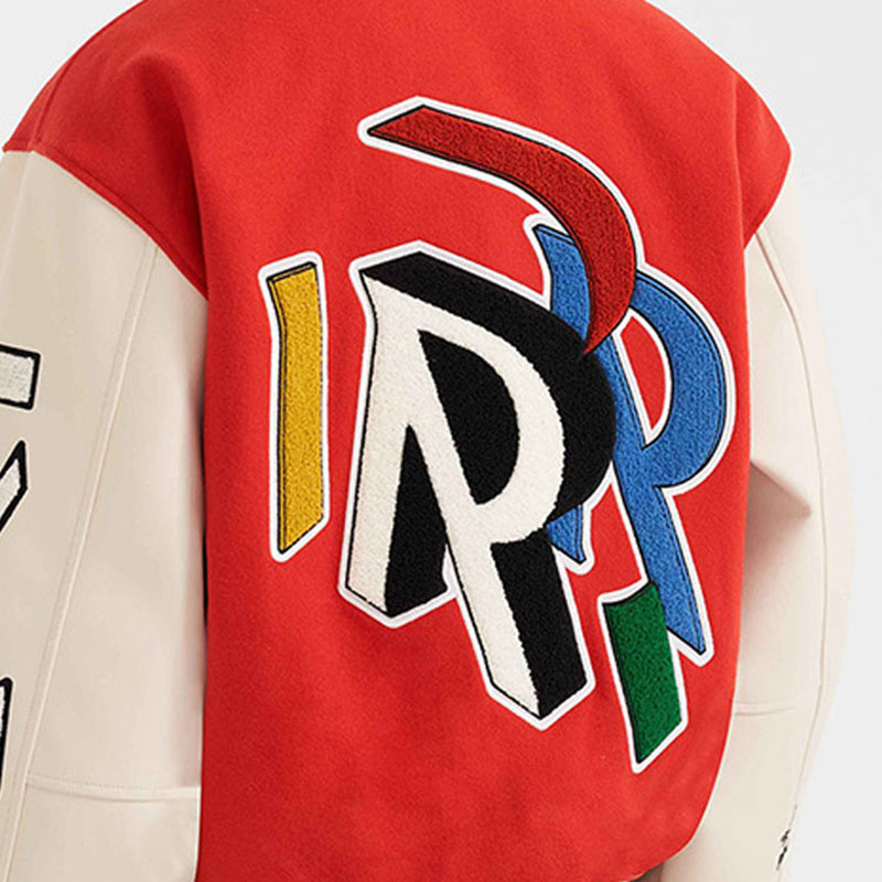 Color R Letter Embroidery Quilted Leather Sleeve Jacket Jacket Men's And Women's Baseball Uniform