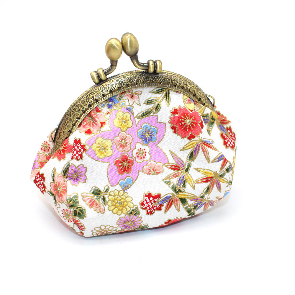 Japanese printing handmade gold bag fabric coin purse