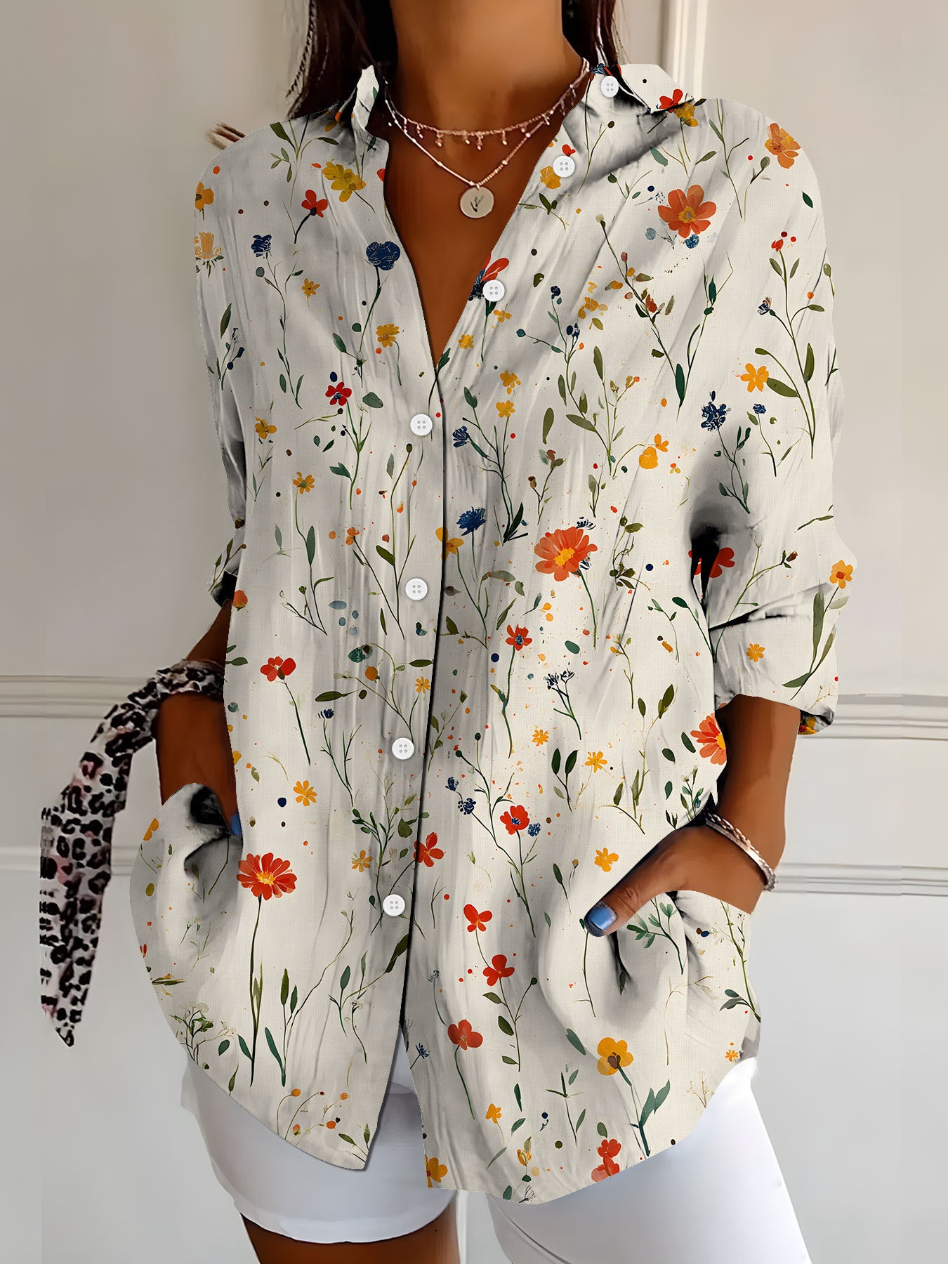 New Womens Floral Print Premium Elegant Long Sleeve Shirt