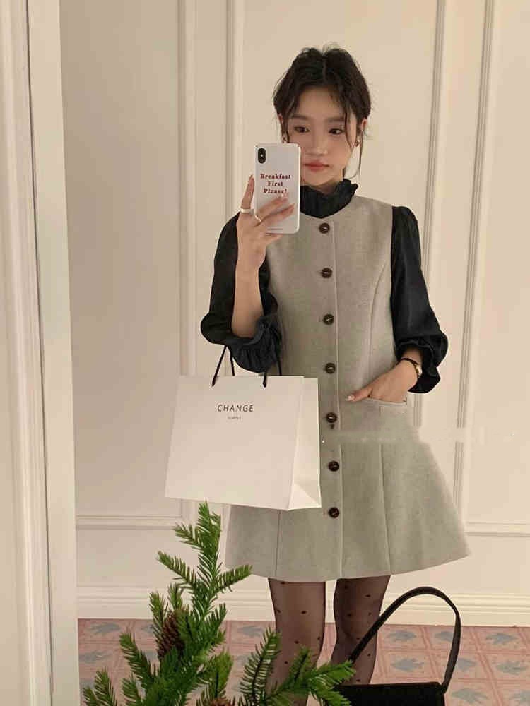 Women's Single-breasted Wool Vest Skirt