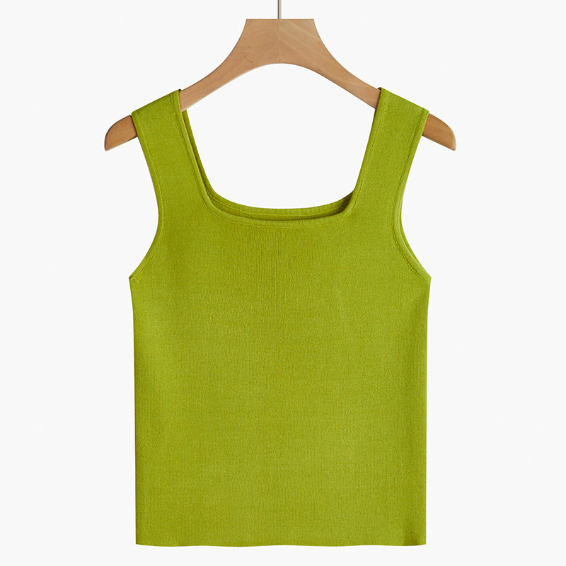 Square Neck Camisole Women's Suit With Sleeveless Short Top