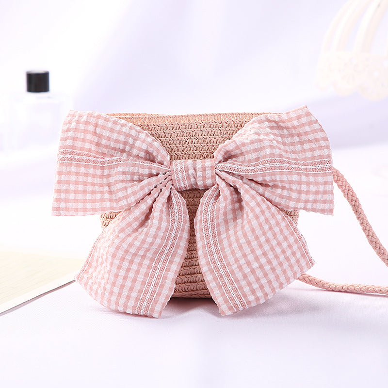 New Girls Big Bow Sun-proof Straw Hat Bag Set