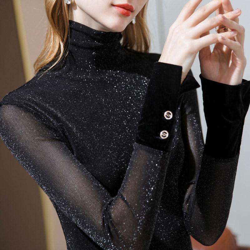 New High-neck Mesh Base Layer Women's Long-sleeved Top