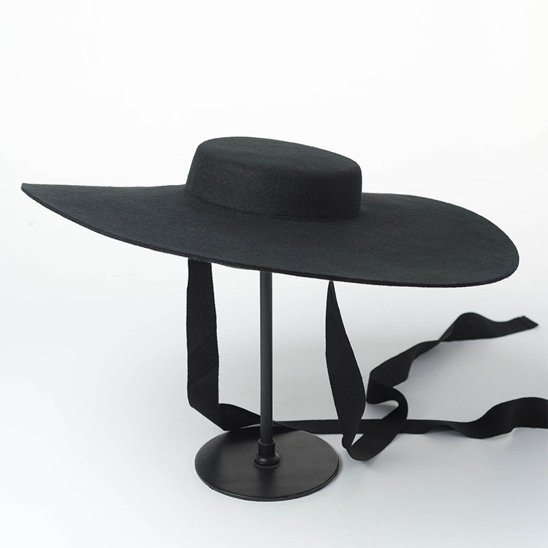 Light Flat Big Brim Wool Top Hat