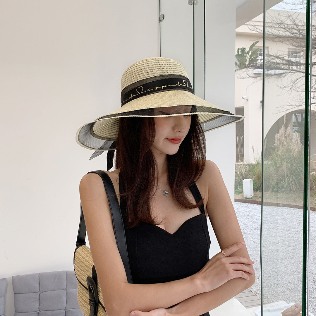 Women's Streamer Mesh Straw Hat Spring Summer