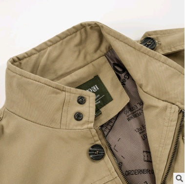 Cotton washed large size men's business stand collar coat autumn new middle-aged casual windbreaker jacket
