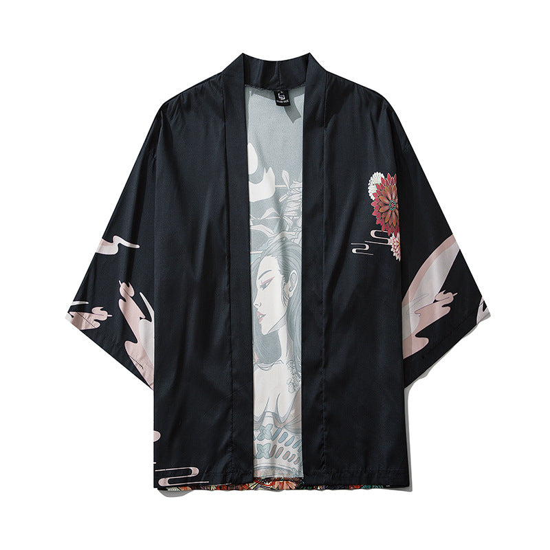 Printed Japanese Kimono Men's And Women's Cloak Jacket Road Robe Pajamas Cardigan