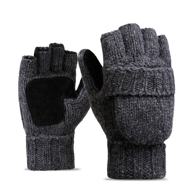 Wool and velvet thick leather warm outdoor gloves