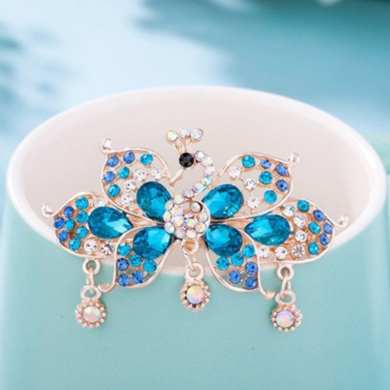 Crystal Inlaid Diamond Spring Horsetail Hairpin Peacock Hairpin