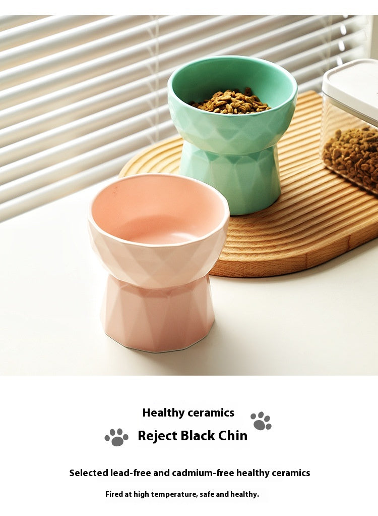 Ceramic High Foot Cervical Protection Pet Bowl