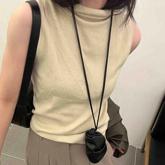 Hanging Neck Cowhide Cloud Coin Purse Earphone Bag
