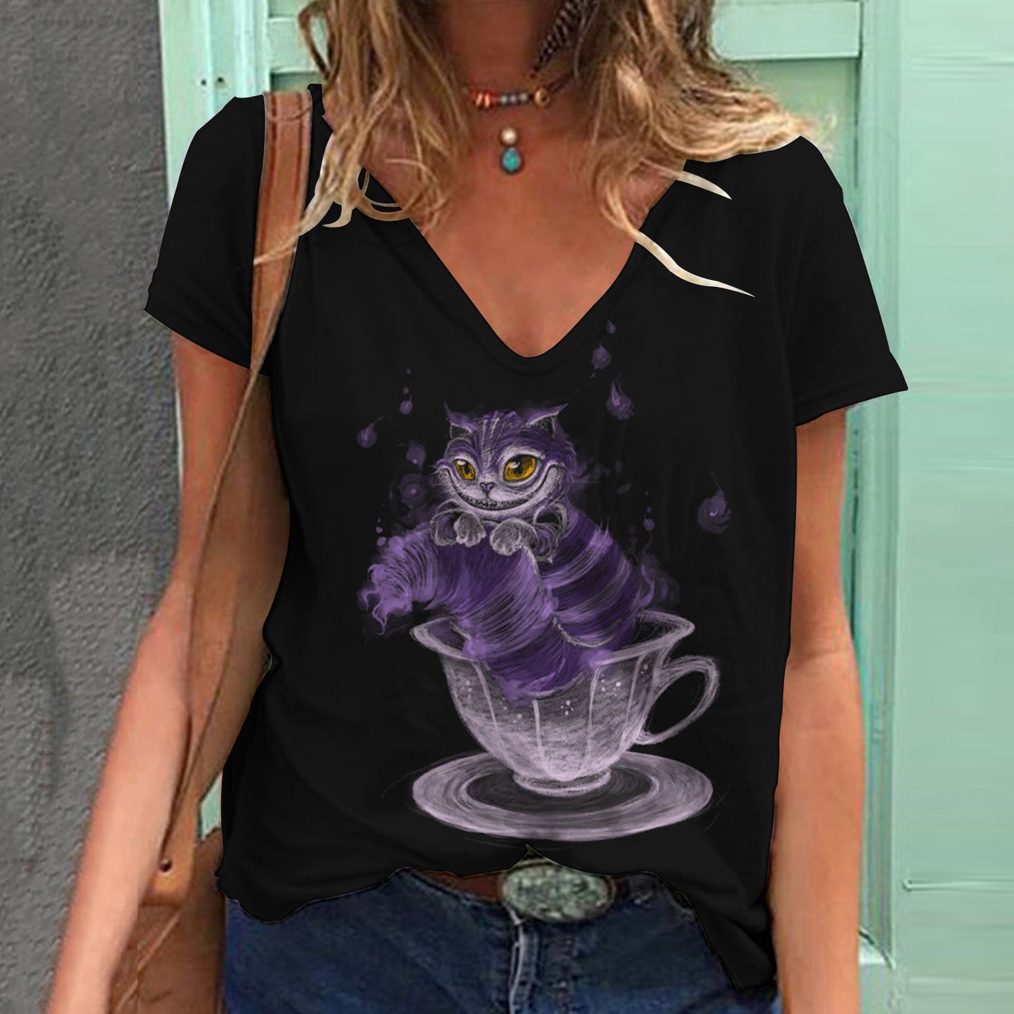 Women's Top Print V-neck Short-sleeved T-shirt