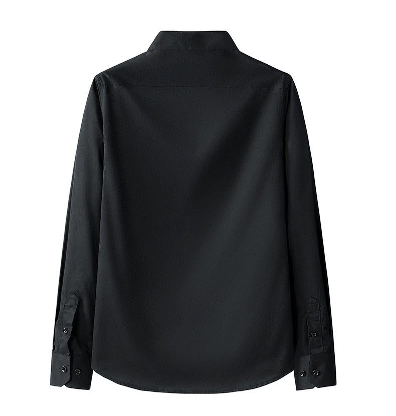 Men's Stand Collar Long Sleeve Slim Fit Solid Color Pocket Shirt