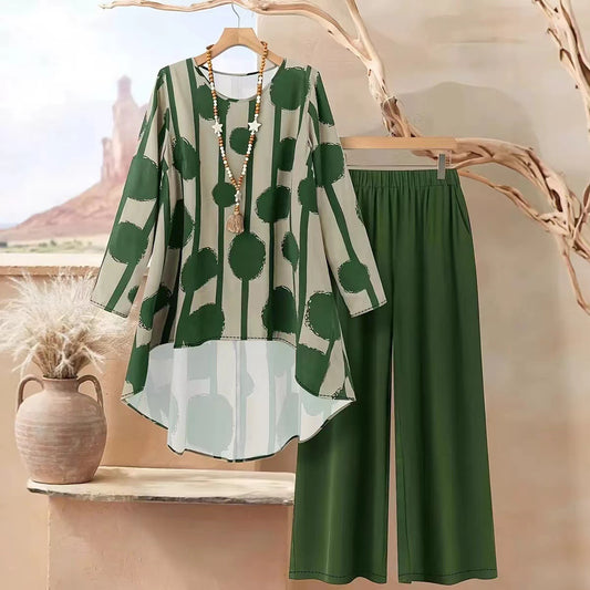 New Retro-print Loose-fitting Versatile Fashionable Casual Two-piece Set