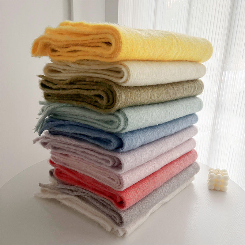 Mohair Casual Stil Blød Fluffy Ensfarvet Varmt Tørklæde