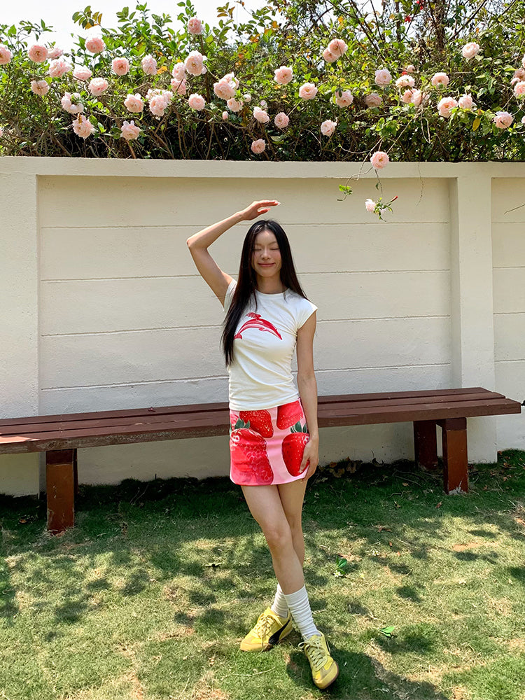 Vacation Style Strawberry Beach Skirt Hot Girl