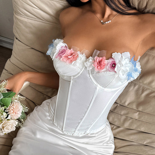 Dame 3D Blomster Tube Top med Bøjle