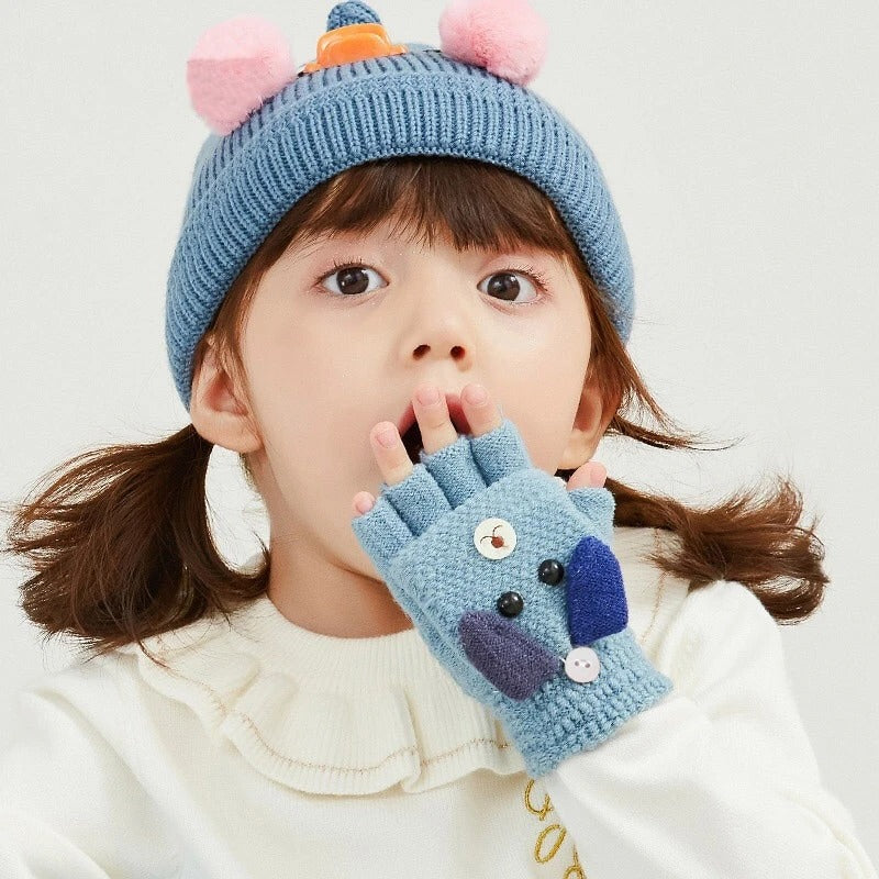 Cartoon writing half finger flip glove