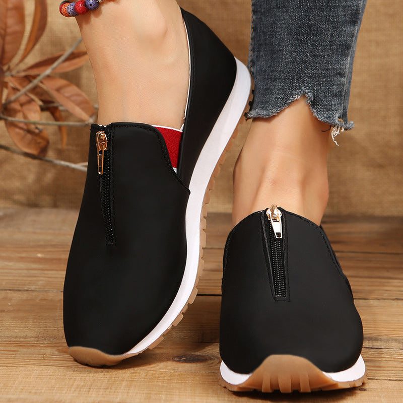 Plus Size Ladies Casual Front Zipper Pointed Toe Flats