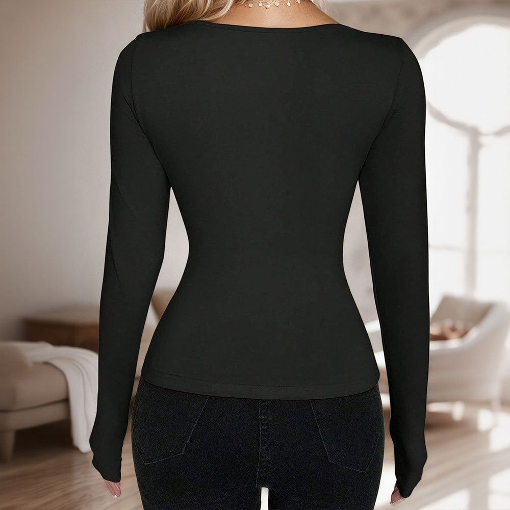 Pure Desire Low Neck Large Neckline Tie Long Sleeve Cardigan T-shirt Women