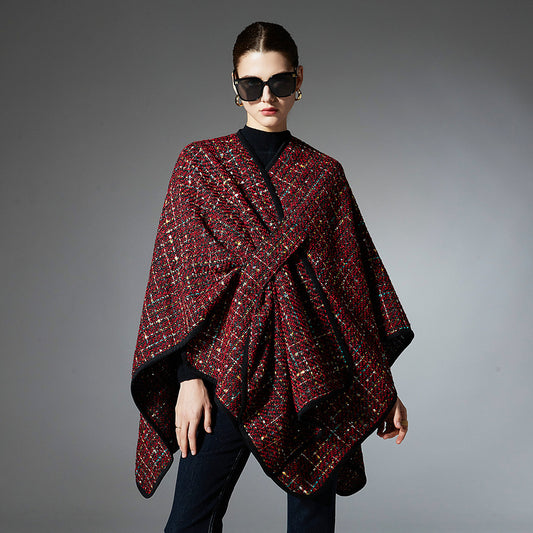 Women's Colorful Sequined Christmas Style Cross Shawl