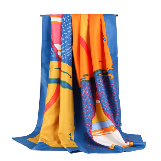 Printed knitted color block women's scarf