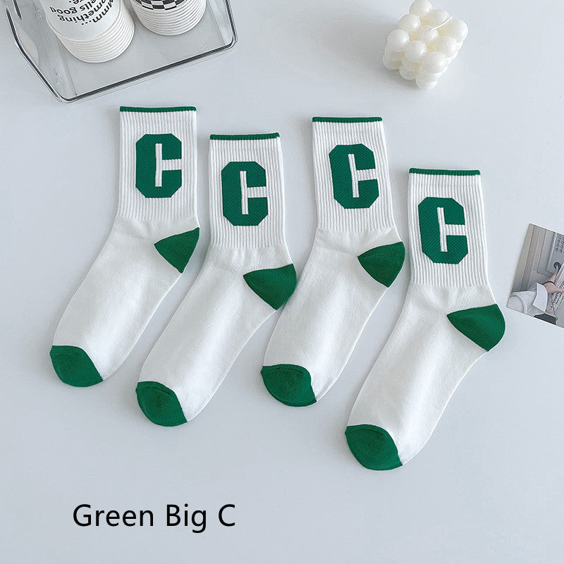 Green Socks Children's Middle Tube Socks Autumn And Winter Pure Cotton