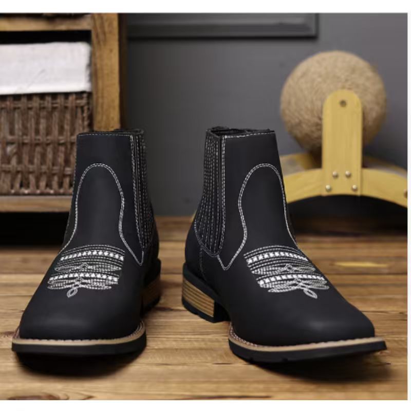 Embroidered Ankle High Mens Martin Boots