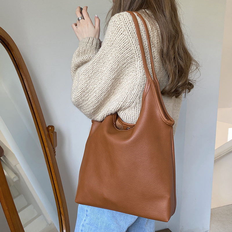 Solid Color Lightweight Pu Soft Leather Hand Bag