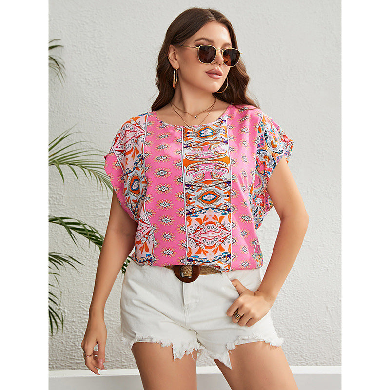 Summer Ethnic Style Round Neck Loose Top Women