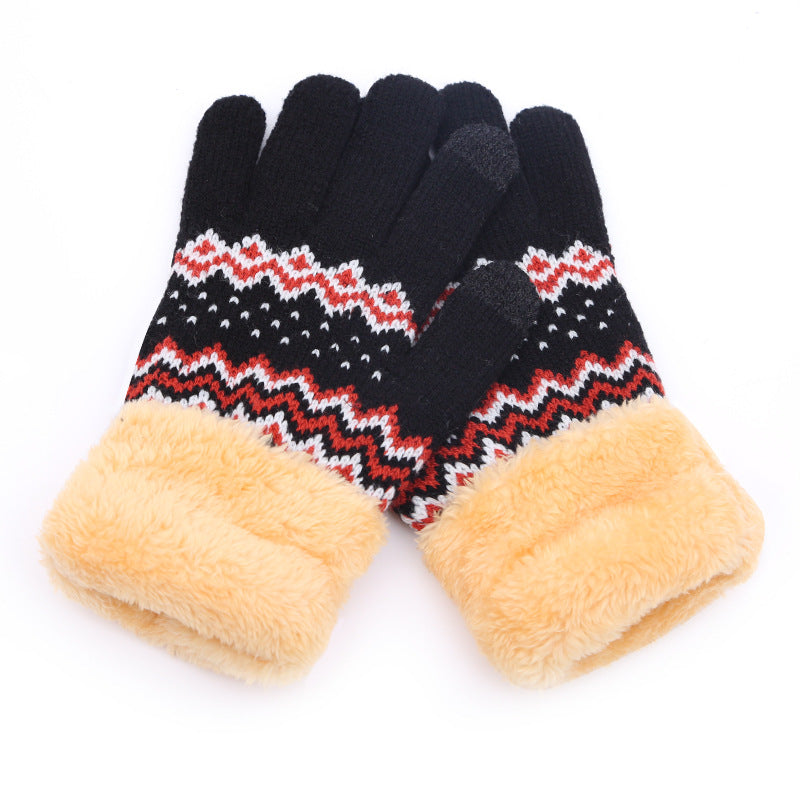 Warm Jacquard Brushed Thickened Gloves