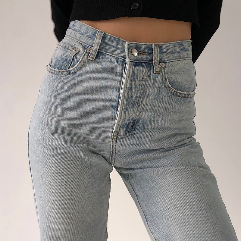 Retro high-rise straight-leg denim trousers