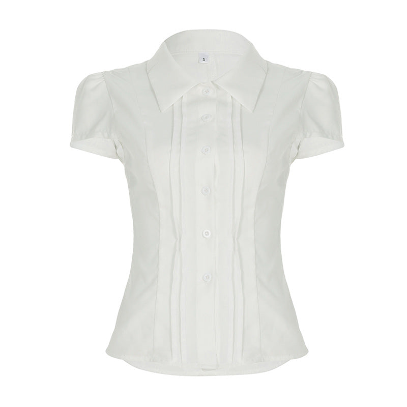 Koreansk universitetsstil basic style skjorte med skuldre og talje der fremhæves