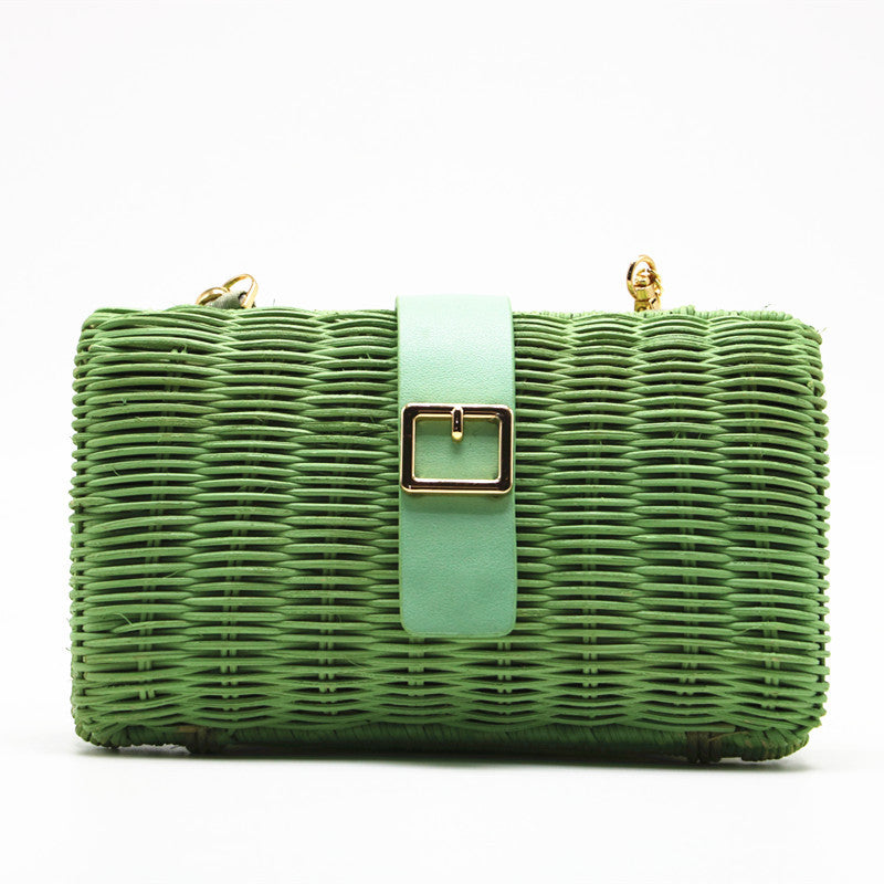 New Rattan Straw Woven Bag Green Camel Woven Female Bag