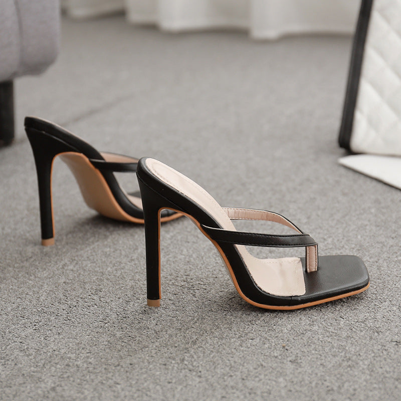 Square head high heel sandals and slippers