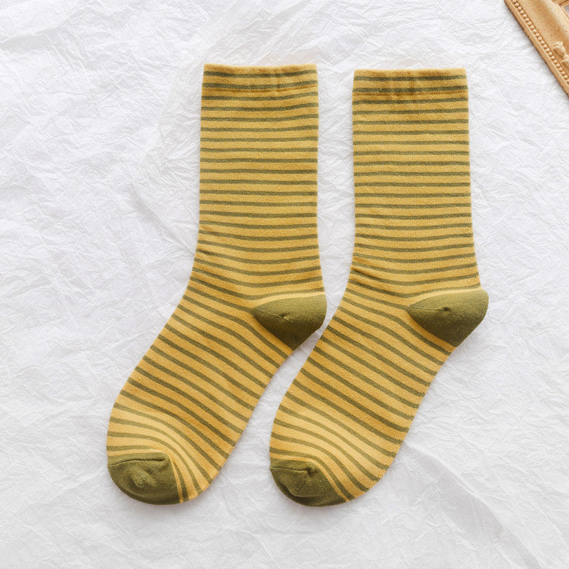New Japanese Striped Fashion Ladies Mid Tube Socks