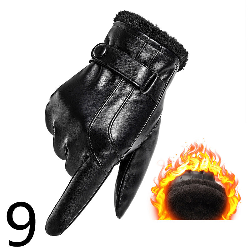Men's Winter Riding Plus Velvet Thick Windproof Leather Gloves