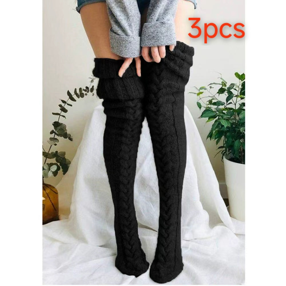 Women's Solid Color Over-the-knee Wool Foot Warmer Stockings
