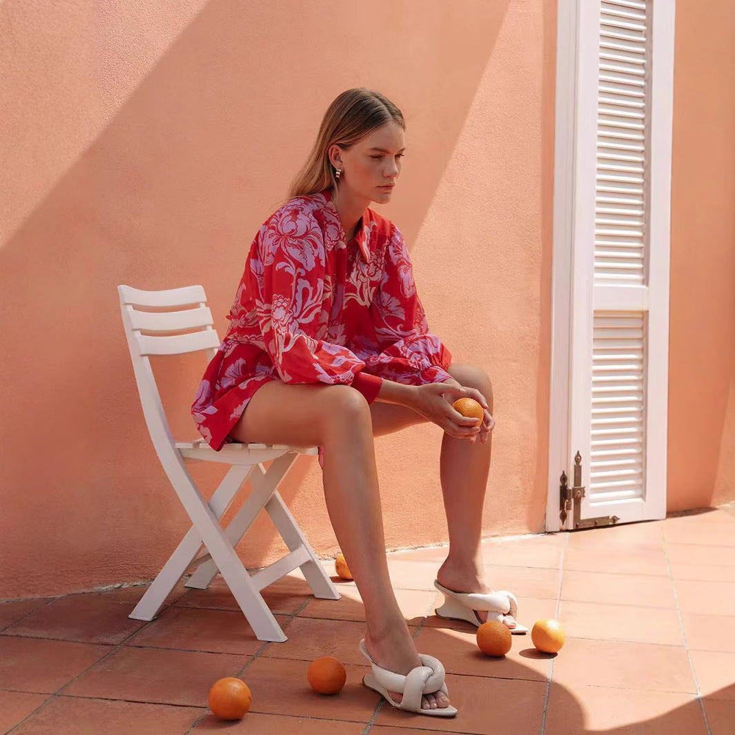 Løs afslappet jumpsuit til kvinder med pufærmer og snøre i hør